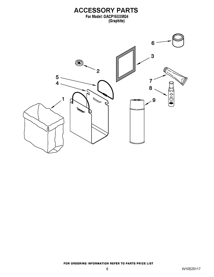 ACCESSORY PARTS Diagram and Parts List for GACP15XXMG4  Whirlpool Trash Compactor