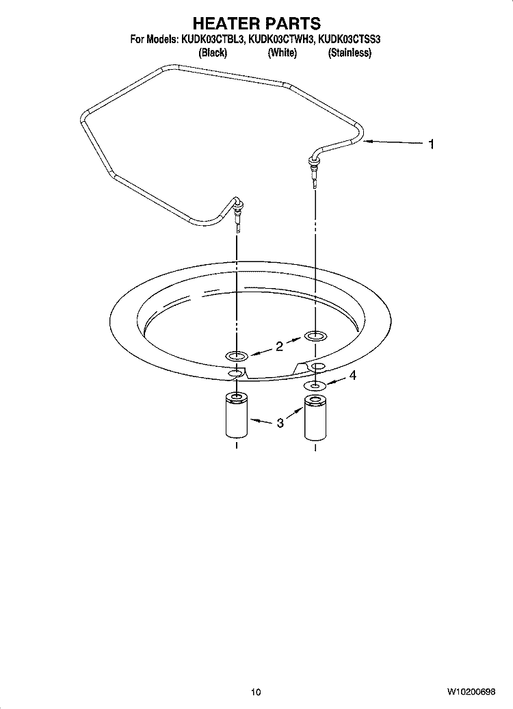 HEATER PARTS Diagram and Parts List for KUDK03CTWH3  KitchenAid Dishwasher