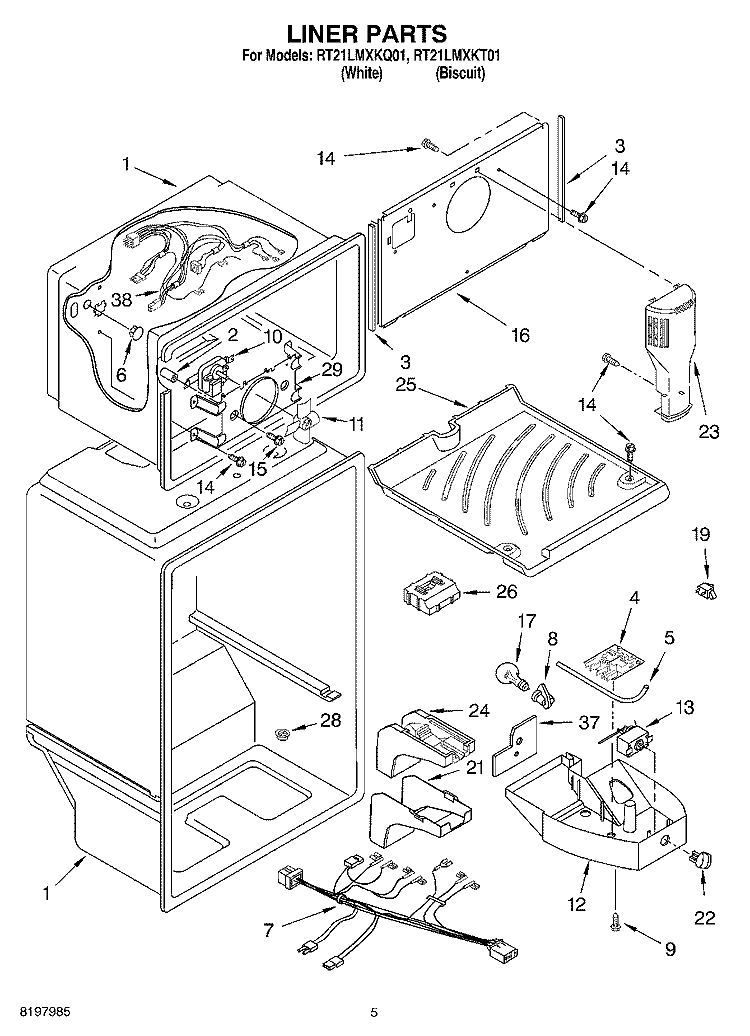 LINER Diagram and Parts List for RT21LMXKT01  Roper Refrigerator