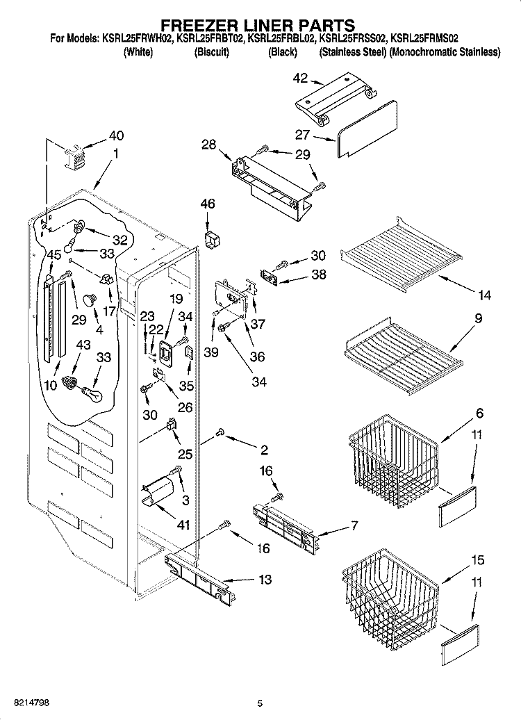 FREEZER LINER PARTS Diagram and Parts List for KSRL25FRBL02  KitchenAid Refrigerator