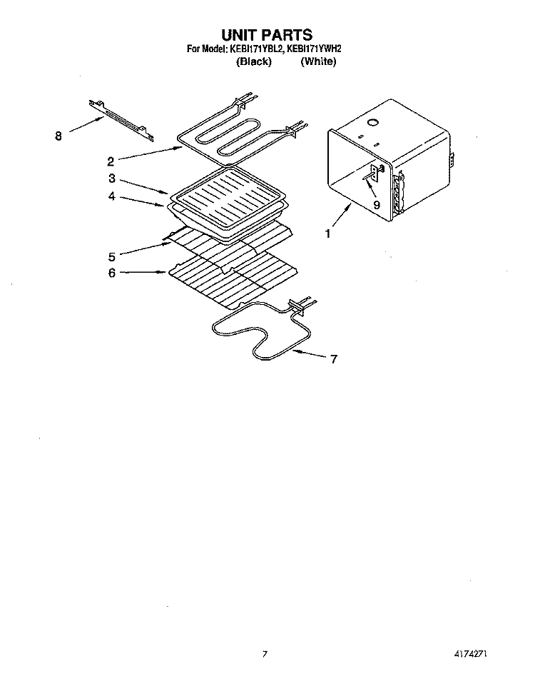 UNIT Diagram and Parts List for KEBI171YBL2  KitchenAid Wall Oven