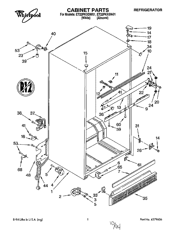 CABINET Diagram and Parts List for ET22PKXBN01  Whirlpool Refrigerator