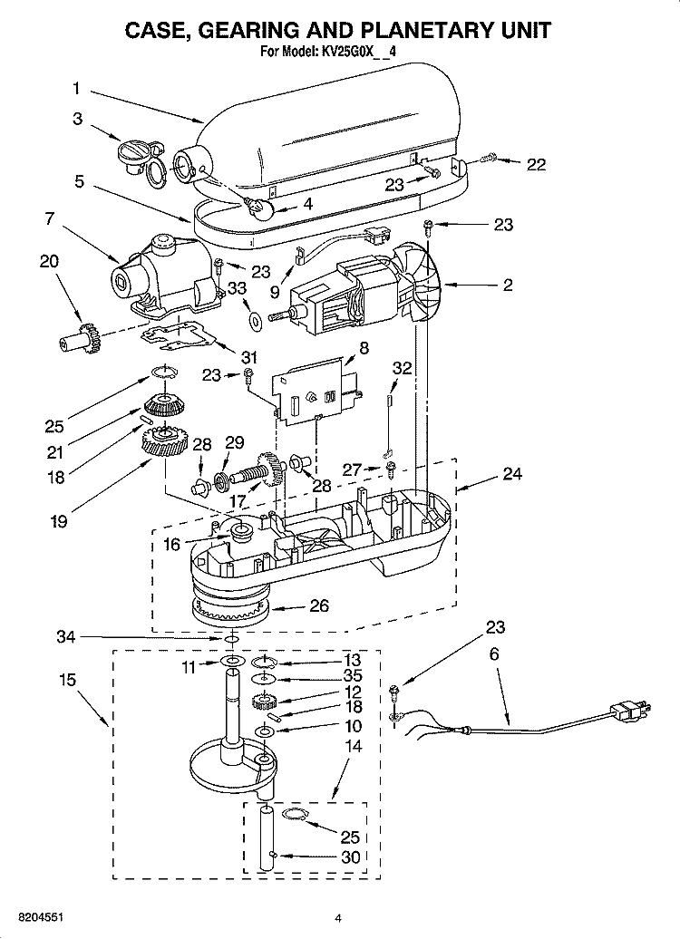 CASE, GEARING AND PLANETARY UNIT Diagram and Parts List for KV25G0XCY4  KitchenAid Mixer
