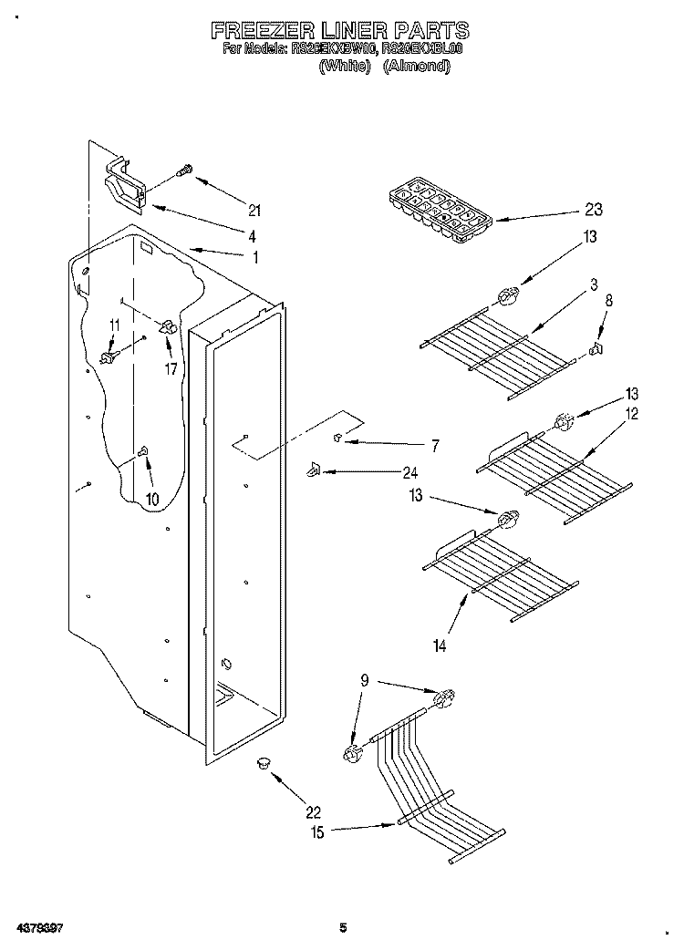 FREEZER LINER Diagram and Parts List for RS20EKXBW00  Roper Refrigerator