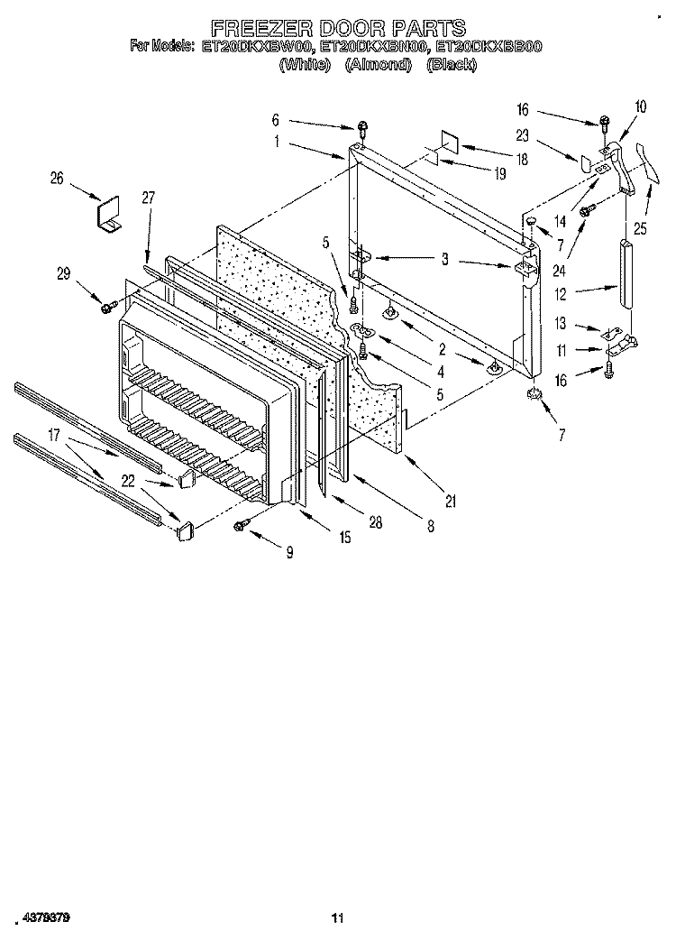 FREEZER DOOR Diagram and Parts List for ET20DKXBN00  Whirlpool Refrigerator