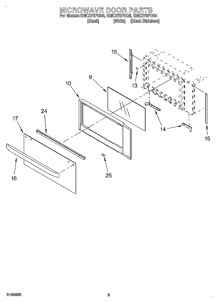 MICROWAVE DOOR Diagram and Parts List for GMC275PDB4  Whirlpool Microwave Oven Combo