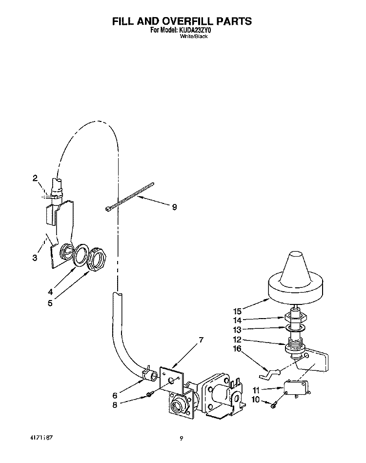 FILL AND OVERFILL Diagram and Parts List for KUDA23ZY0  KitchenAid Dishwasher