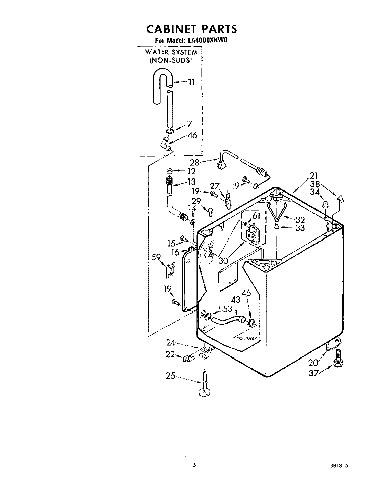 CABINET Diagram and Parts List for LA4000XKW0  Whirlpool Washer