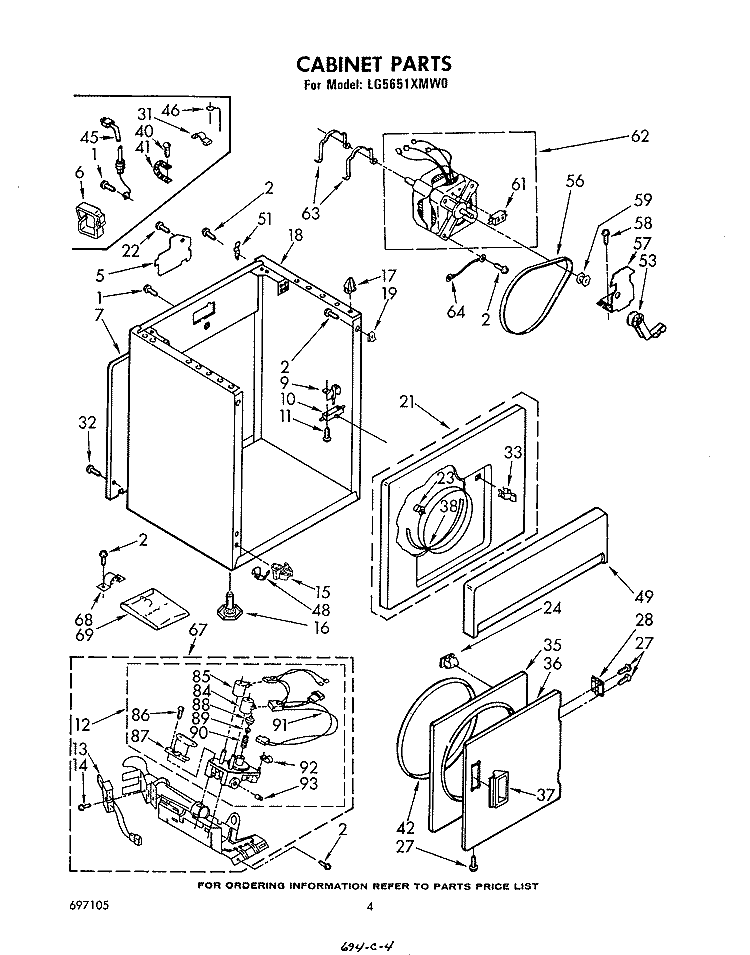 CABINET Diagram and Parts List for LG5651XMW0  Whirlpool Dryer