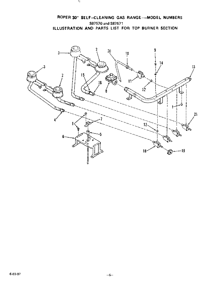 BROILER AND OVEN BURNER Diagram and Parts List for S8757W1  Roper Range