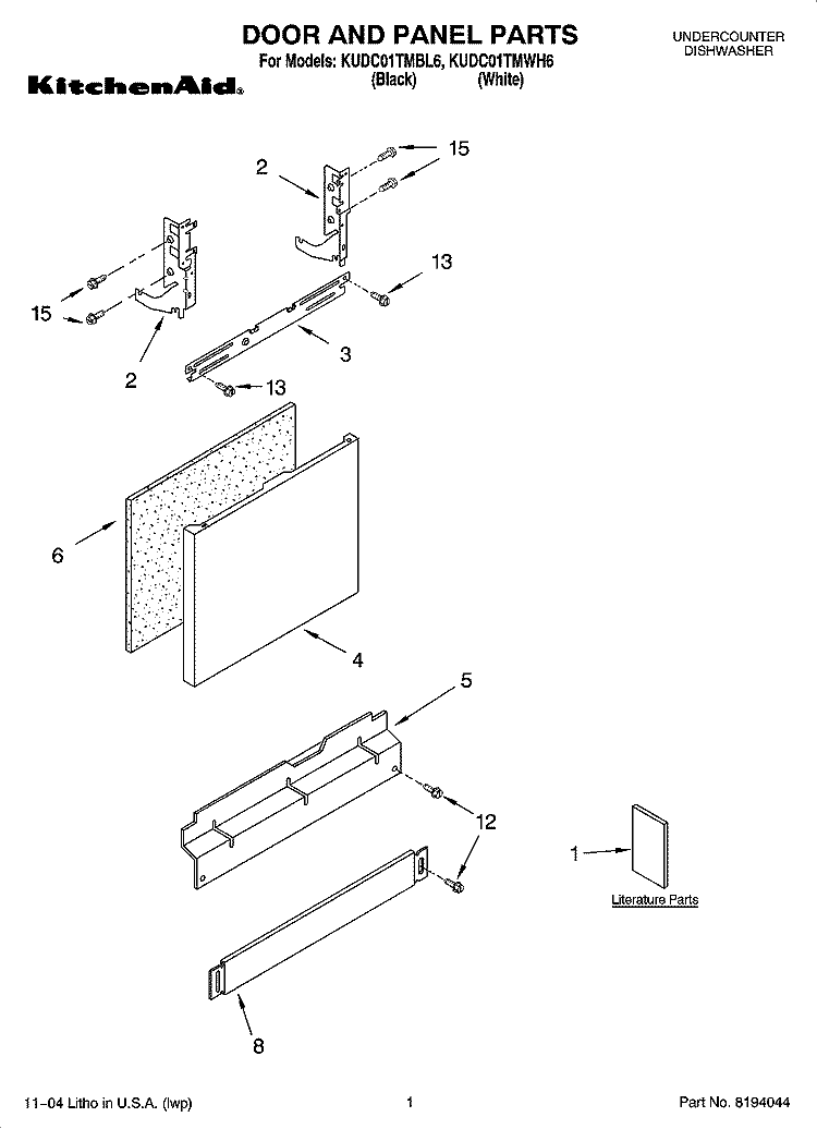 DOOR AND PANEL PARTS Diagram and Parts List for KUDC01TMBL6  KitchenAid Dishwasher