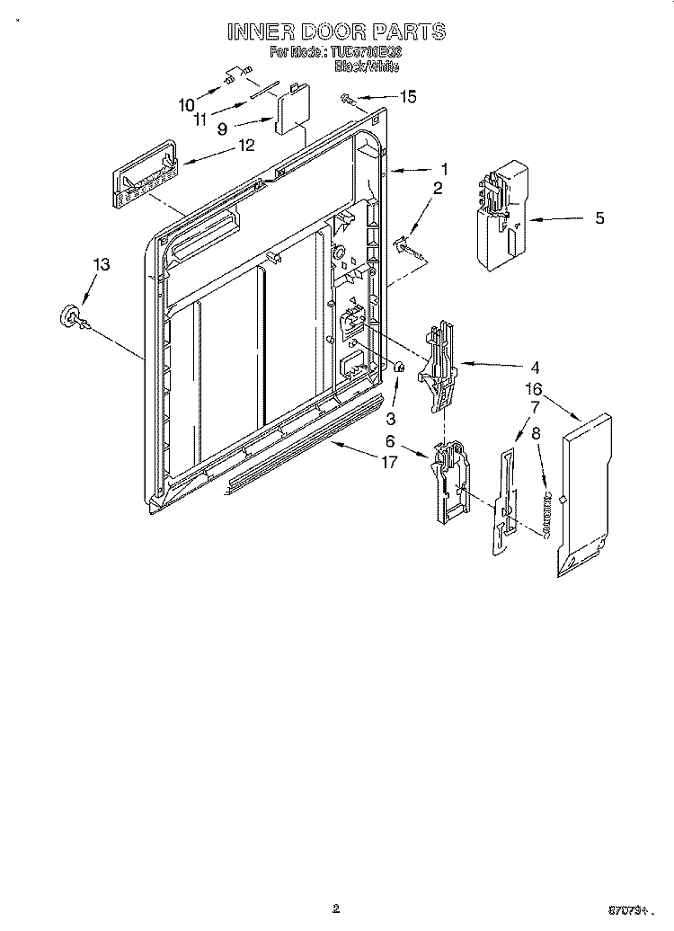 INNER DOOR Diagram and Parts List for TUD5700EQ3  Estate Dishwasher