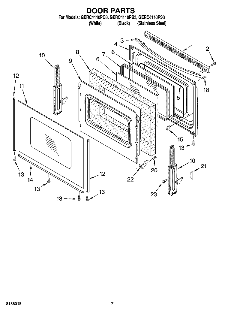 DOOR PARTS, OPTIONAL PARTS Diagram and Parts List for GERC4110PS3  Whirlpool Range
