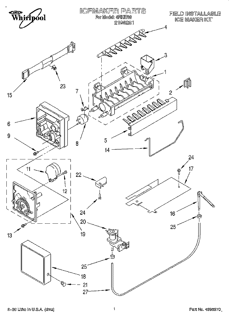 SECTION Diagram and Parts List for 4FIKIT99  Whirlpool Ice Maker