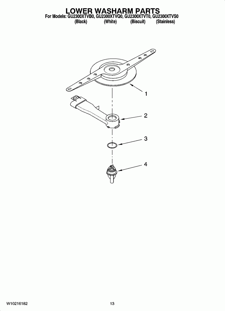 LOWER WASHARM PARTS, OPTIONAL PARTS (NOT INCLUDED) Diagram and Parts List for GU2300XTVQ0  Whirlpool Dishwasher
