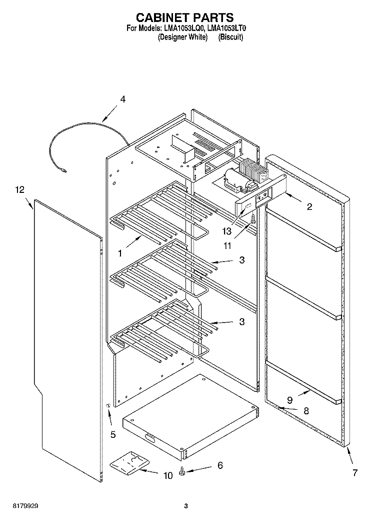 CABINET PARTS - OPTIONAL PARTS (NOT INCLUDED) Diagram and Parts List for LMA1053LQ0  Whirlpool Laundry Accessories