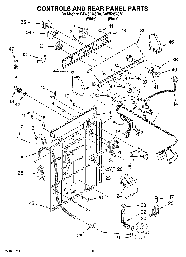 CONTROLS AND REAR PANEL PARTS Diagram and Parts List for CAWS954SB0  Crosley Washer