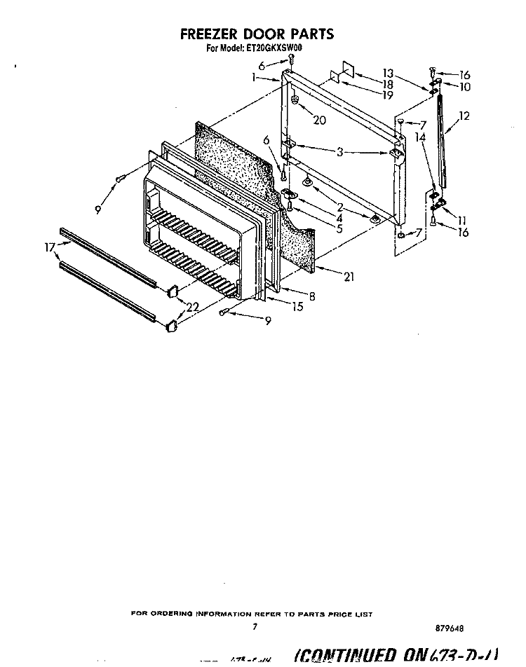 FREEZER DOOR Diagram and Parts List for ET20GKXSW00  Whirlpool Refrigerator