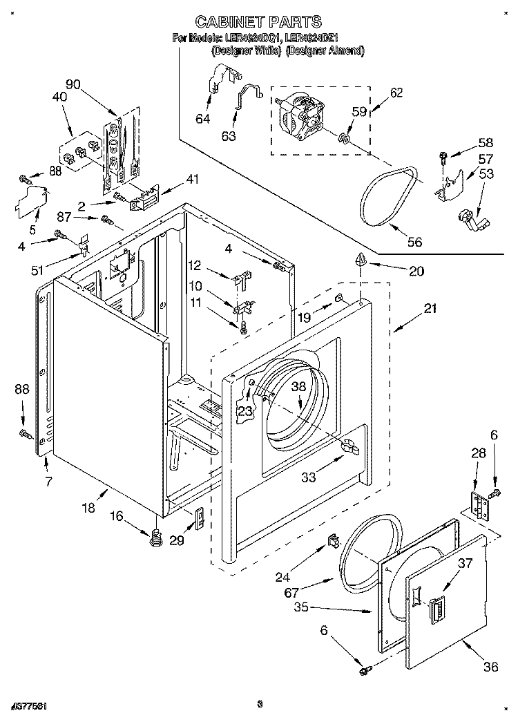 SECTION Diagram and Parts List for LER4624DZ1  Whirlpool Dryer