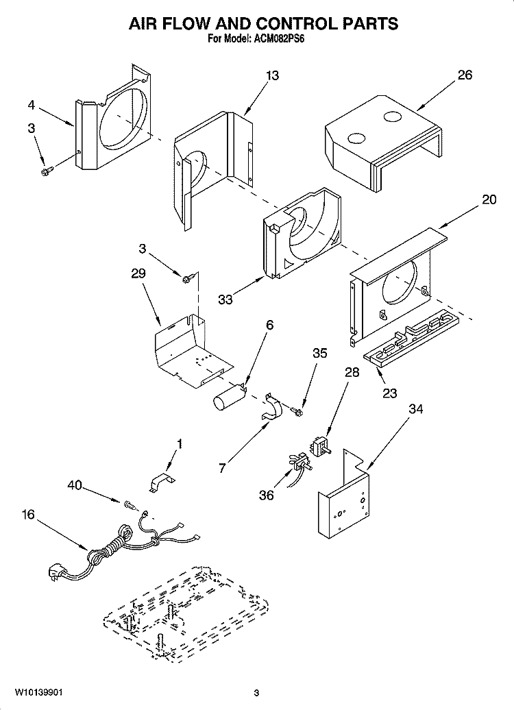 AIR FLOW AND CONTROL PARTS Diagram and Parts List for ACM082PS6  Whirlpool Air Conditioner