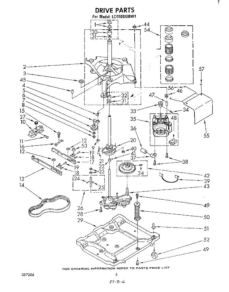 DRIVE Diagram and Parts List for LC4900XMW1  Whirlpool Washer
