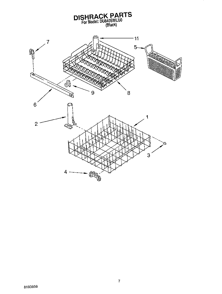 DISHRACK PARTS Diagram and Parts List for DU840SWLU0  Whirlpool Dishwasher