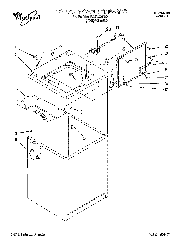 TOP AND CABINET Diagram and Parts List for 3LSR6233EQ0  Whirlpool Washer