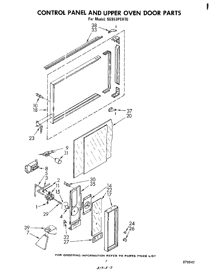 CONTROL PANEL AND UPPER OVEN DOOR Diagram and Parts List for SE953PEKT0  Whirlpool Range