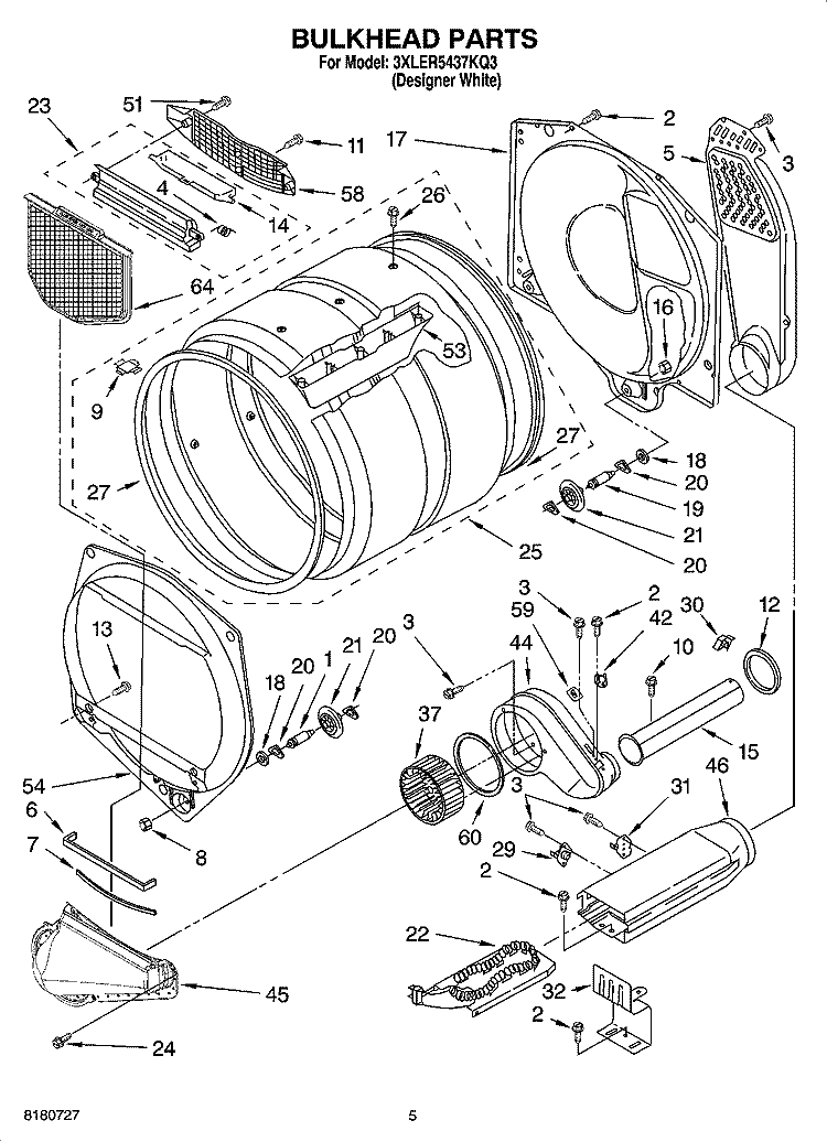 BULKHEAD PARTS, OPTIONAL PARTS (NOT INCLUDED) Diagram and Parts List for 3XLER5437KQ3  Whirlpool Dryer