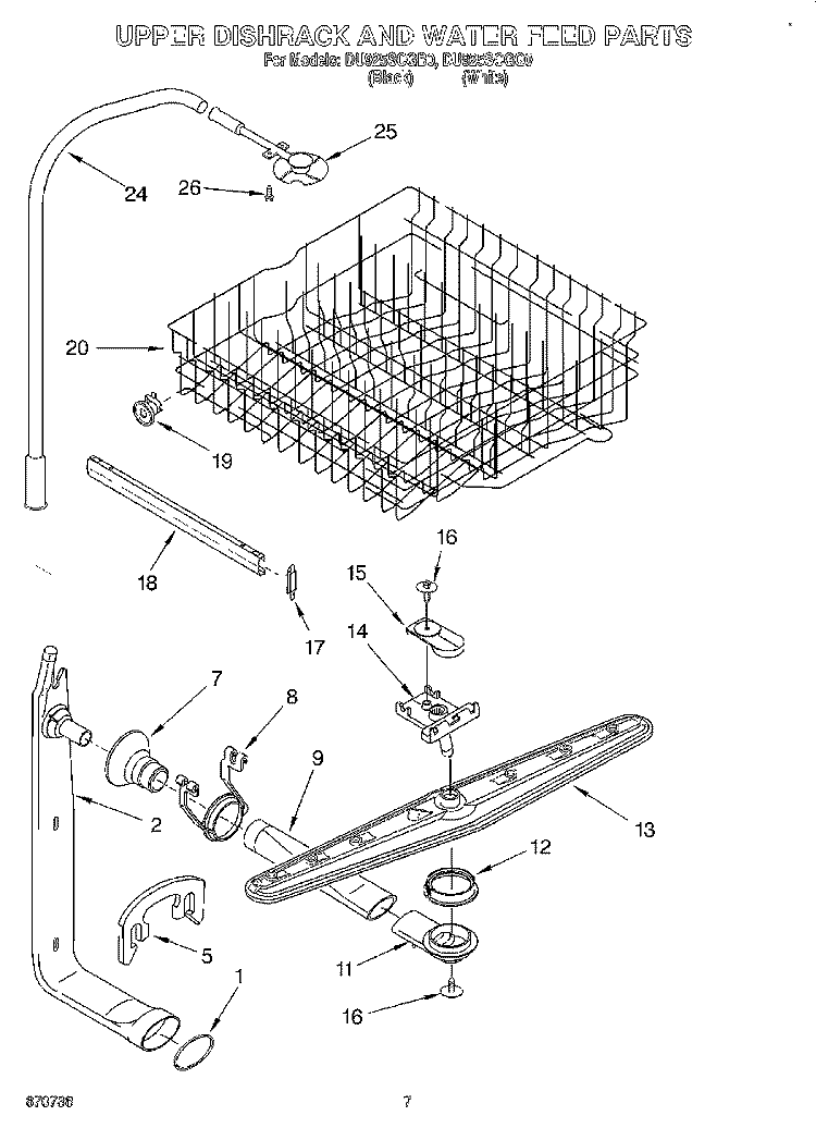 UPPER DISHRACK AND WATER FEED Diagram and Parts List for DU925SCGB0  Whirlpool Dishwasher