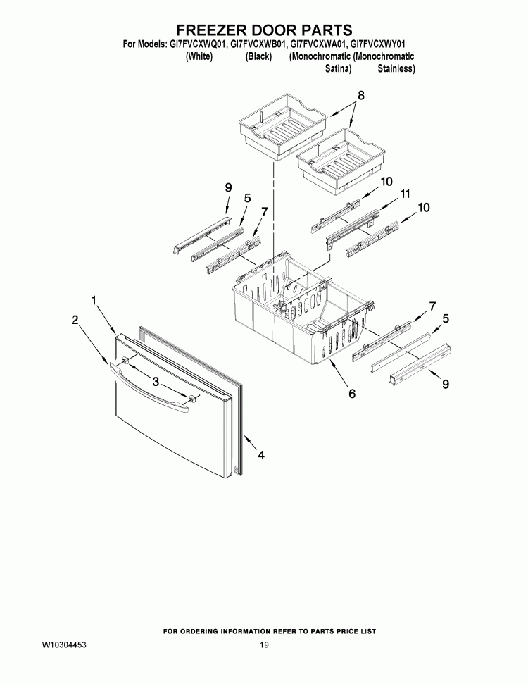 FREEZER DOOR PARTS Diagram and Parts List for GI7FVCXWY01  Whirlpool Refrigerator