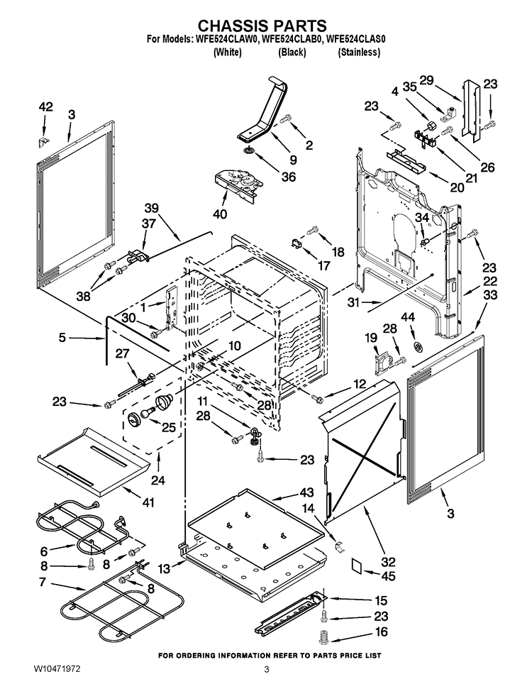 CHASSIS PARTS Diagram and Parts List for WFE524CLAB0  Whirlpool Range