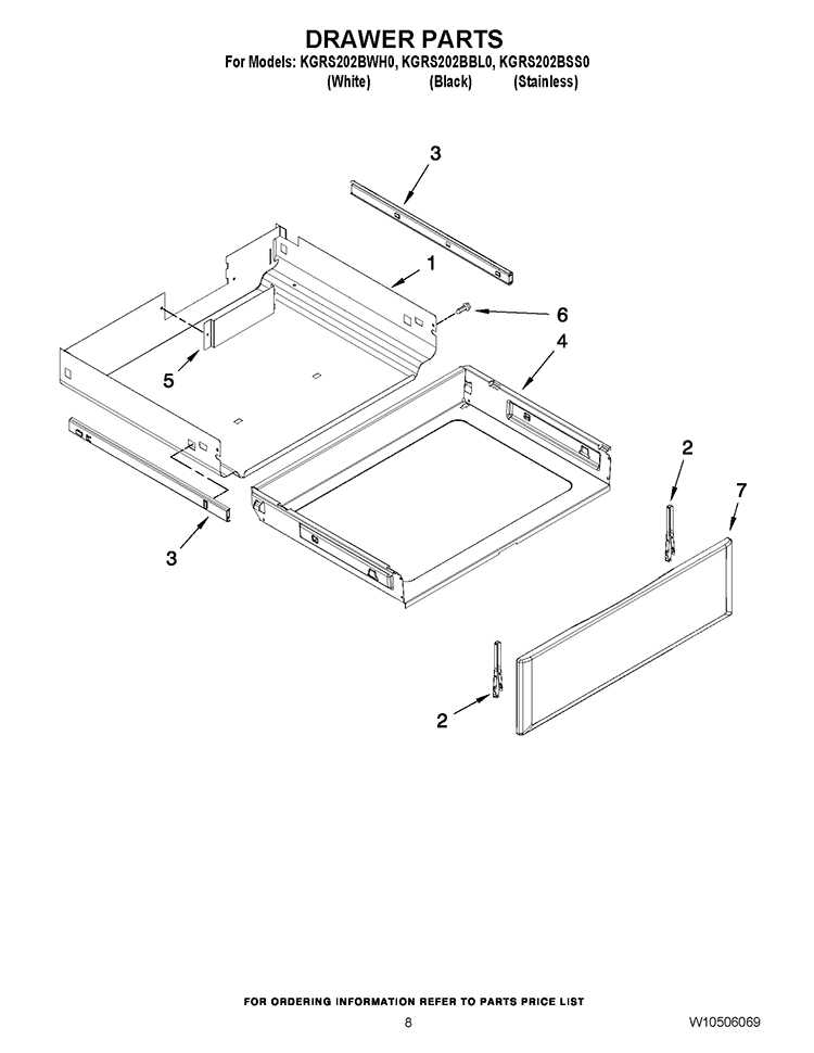 DRAWER PARTS Diagram and Parts List for KGRS202BBL0  KitchenAid Range