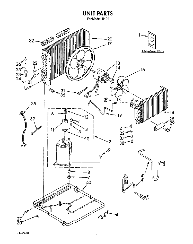 UNIT, LIT/OPTIONAL Diagram and Parts List for BFR101  Whirlpool Air Conditioner