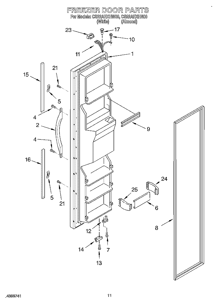 FREEZER DOOR Diagram and Parts List for CS22AEXHW00  Crosley Refrigerator