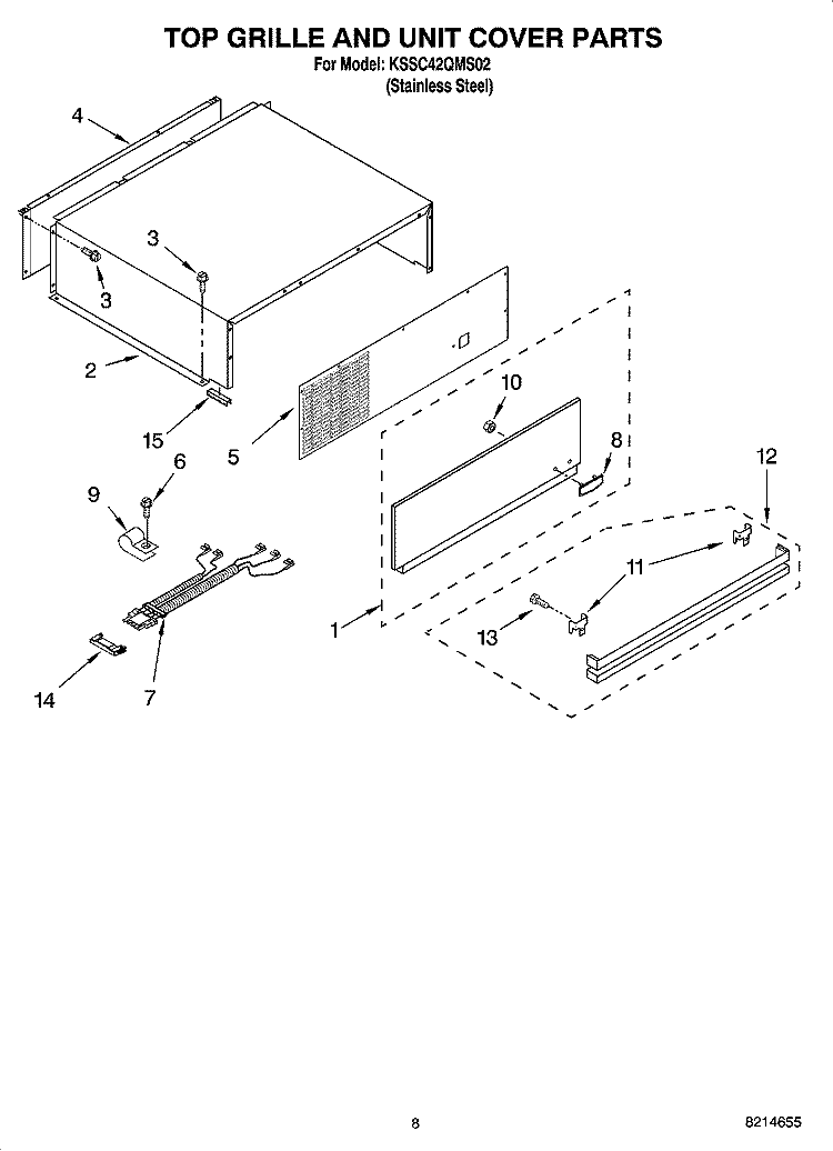 TOP GRILLE AND UNIT COVER PARTS Diagram and Parts List for KSSC42QMS02  KitchenAid Refrigerator