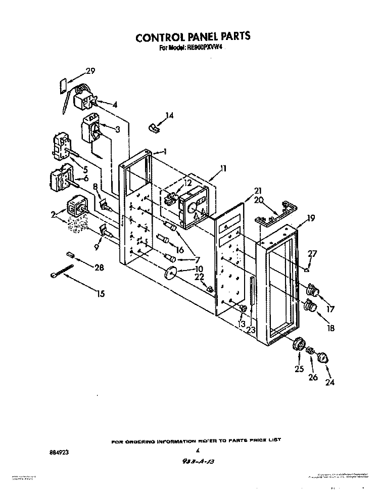 CONTROL PANEL Diagram and Parts List for RE960PXVN4  Whirlpool Range