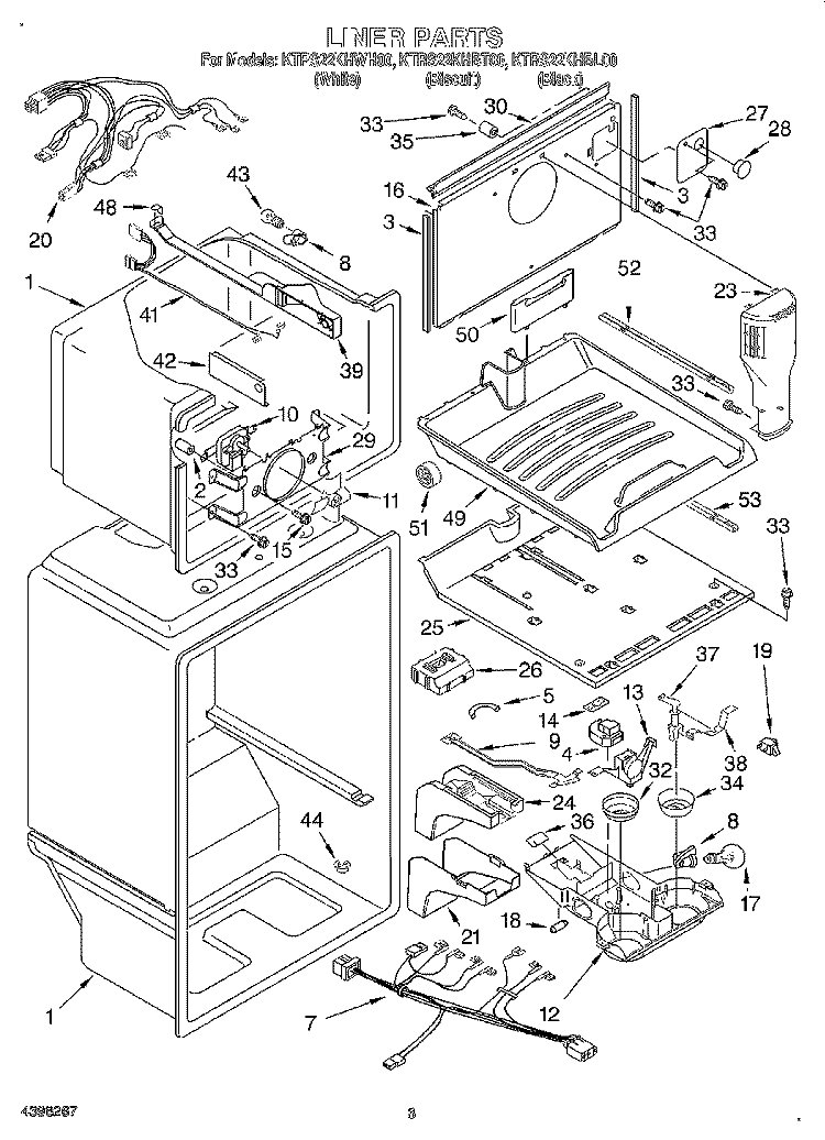 LINER Diagram and Parts List for KTRS22KHBL00  KitchenAid Refrigerator