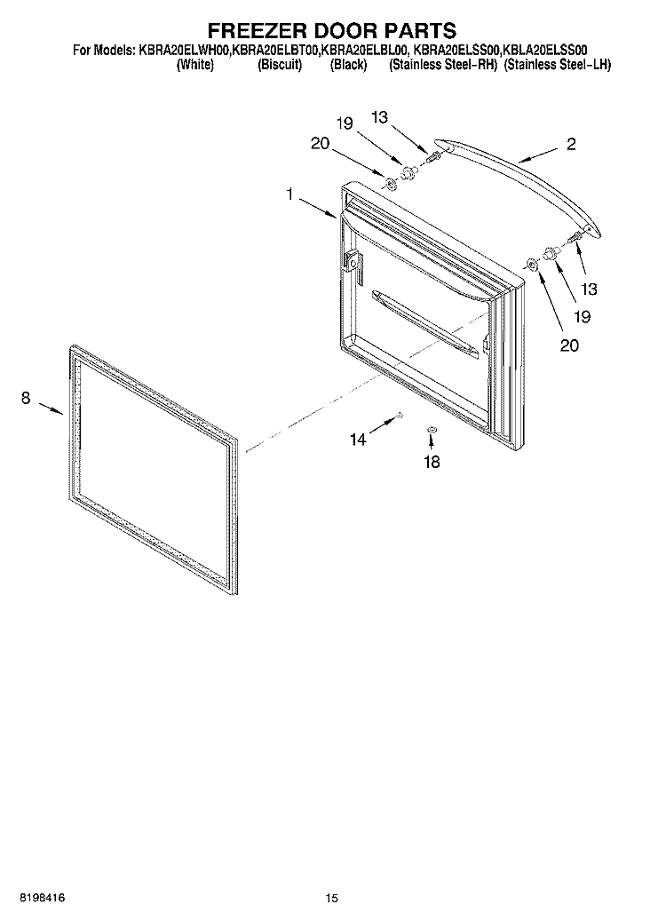 FREEZER DOOR PARTS, LITERATURE AND OPTIONAL PARTS Diagram and Parts List for KBRA20ELBL00  KitchenAid Refrigerator