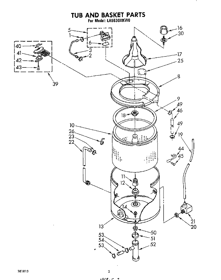 TUB AND BASKET Diagram and Parts List for LA5530XKW0  Whirlpool Washer
