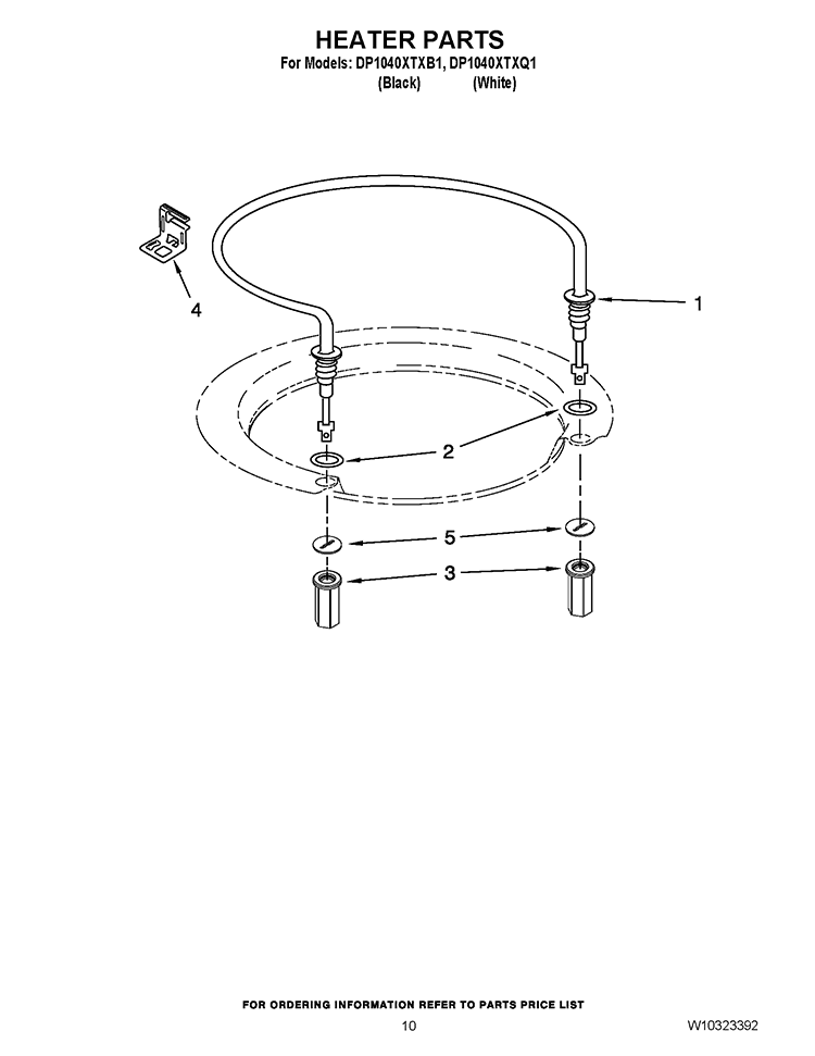 HEATER PARTS Diagram and Parts List for DP1040XTXB1  Whirlpool Dishwasher