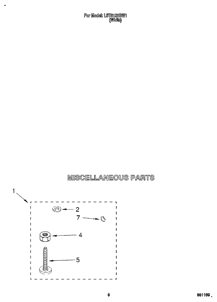 MISCELLANEOUS Diagram and Parts List for LST6132BW1  Whirlpool Washer
