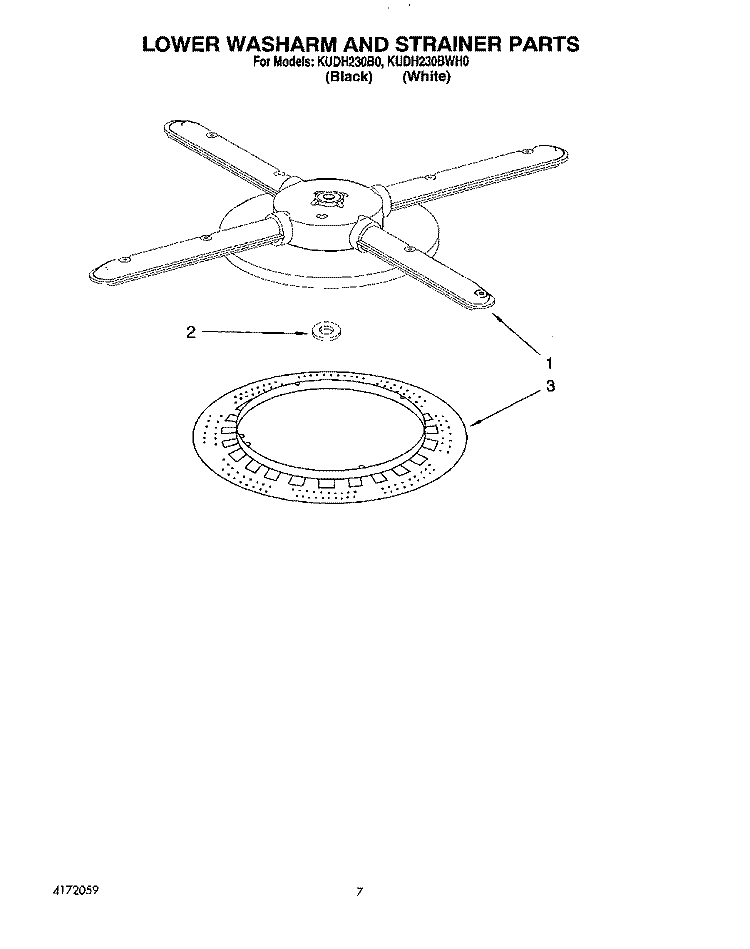 LOWER WASHARM AND STRAINER Diagram and Parts List for KUDH230B0  KitchenAid Dishwasher