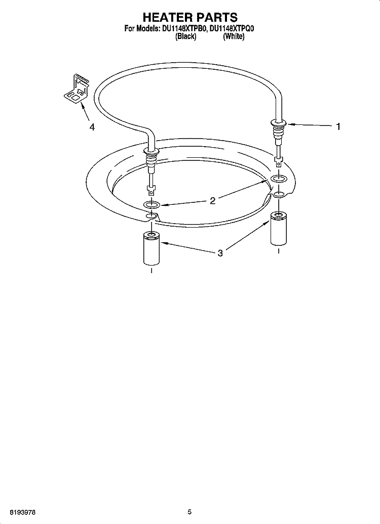HEATER PARTS Diagram and Parts List for DU1148XTPB0  Whirlpool Dishwasher