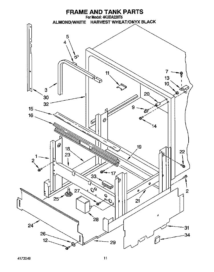 FRAME AND TANK Diagram and Parts List for 4KUDA220T5  KitchenAid Dishwasher