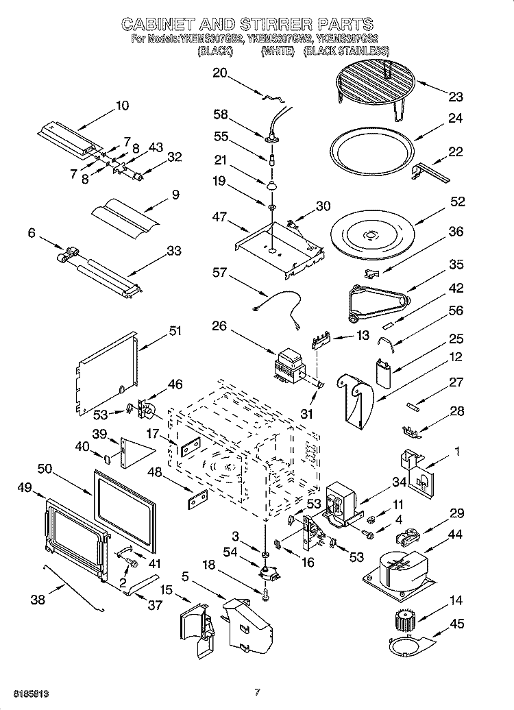 CABINET AND STIRRER PARTS Diagram and Parts List for YKEMS307GW2  KitchenAid Microwave Oven Combo