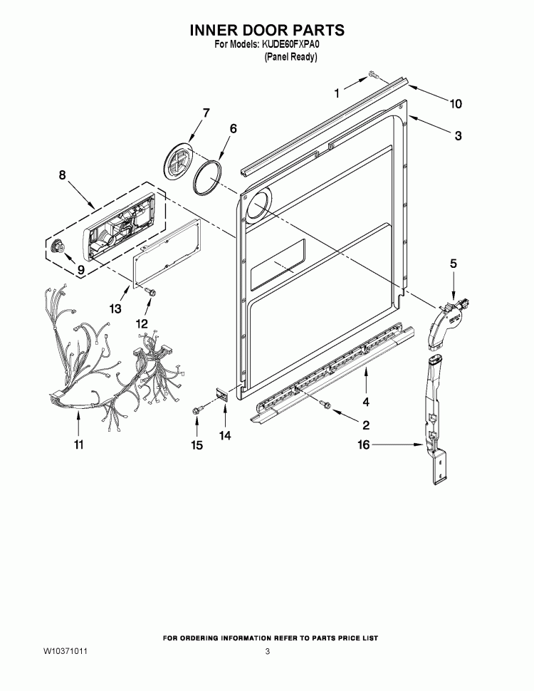 INNER DOOR PARTS Diagram and Parts List for KUDE60FXPA0  KitchenAid Dishwasher