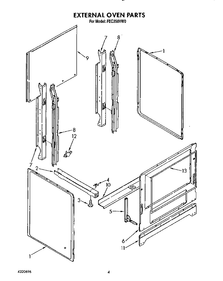 EXTERNAL OVEN Diagram and Parts List for FEC350VW0  Roper Range