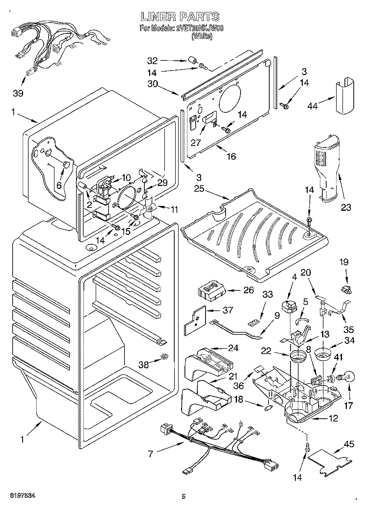 LINER Diagram and Parts List for 2VET20NKJW00  Whirlpool Refrigerator
