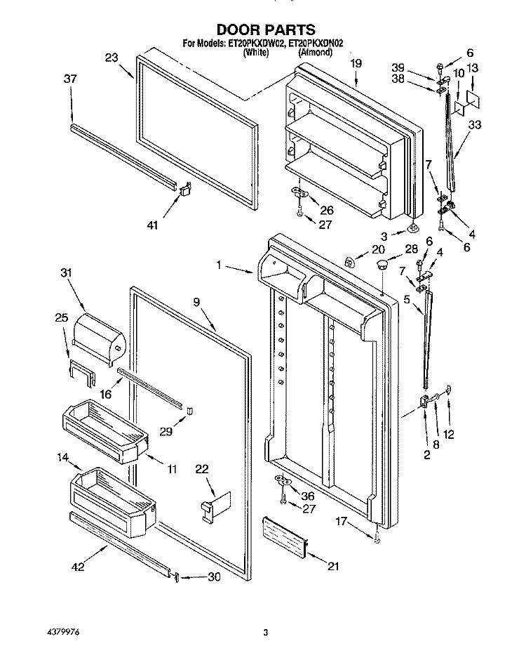 DOOR Diagram and Parts List for ET20PKXDW02  Whirlpool Refrigerator